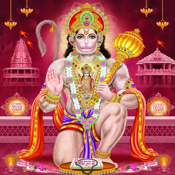 0423 Hanuman Ji Plain, Glitter, Stone, Crystal High Gloss Decorative Tile by Global Art
