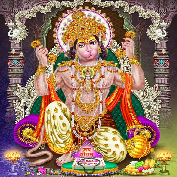 0425 Hanuman Ji Plain, Glitter, Stone, Crystal High Gloss Decorative Tile by Global Art