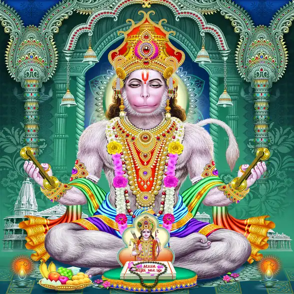 0427 Hanuman Ji Plain, Glitter, Stone, Crystal High Gloss Decorative Tile by Global Art