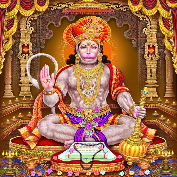 0428 Hanuman Ji Plain, Glitter, Stone, Crystal High Gloss Decorative Tile by Global Art