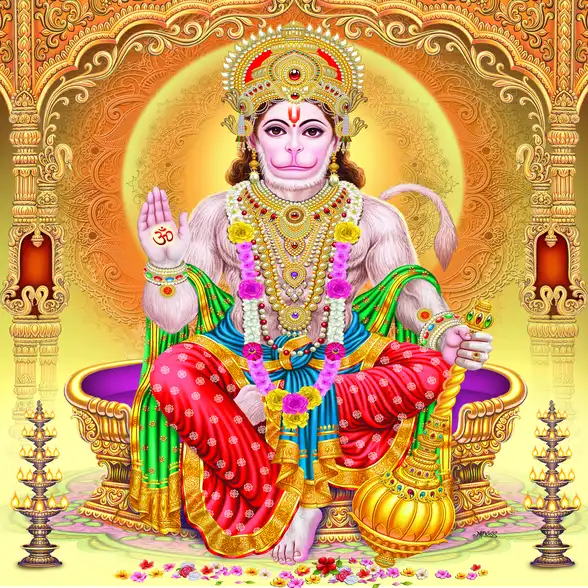 0430 Hanuman Ji Plain, Glitter, Stone, Crystal High Gloss Decorative Tile by Global Art
