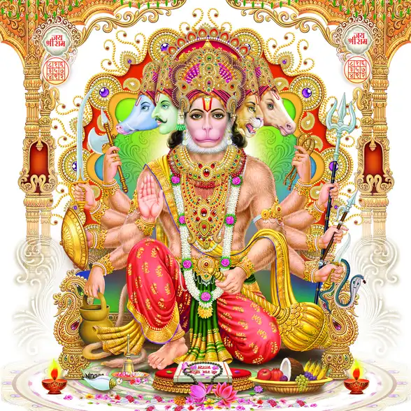 0431 Hanuman Ji Plain, Glitter, Stone, Crystal High Gloss Decorative Tile by Global Art