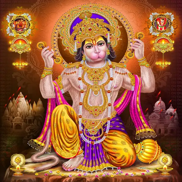 0434 Hanuman Ji Plain, Glitter, Stone, Crystal High Gloss Decorative Tile by Global Art