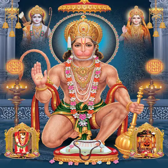 0436 Hanuman Ji Plain, Glitter, Stone, Crystal High Gloss Decorative Tile by Global Art