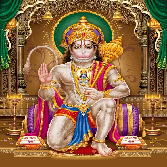 0437 Hanuman Ji Plain, Glitter, Stone, Crystal High Gloss Decorative Tile by Global Art