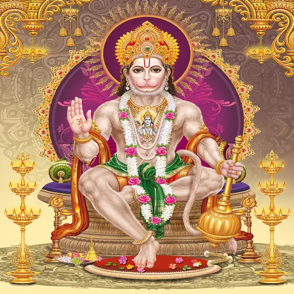0438 Hanuman Ji Plain, Glitter, Stone, Crystal High Gloss Decorative Tile by Global Art