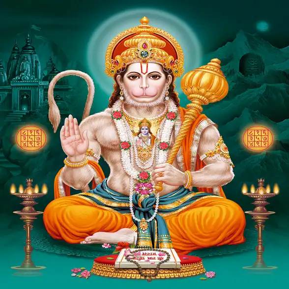 0440 Hanuman Ji Plain, Glitter, Stone, Crystal High Gloss Decorative Tile by Global Art