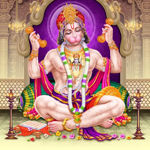 1835 Hanuman Ji Plain, Glitter, Stone, Crystal High Gloss Decorative Tile by Global Art