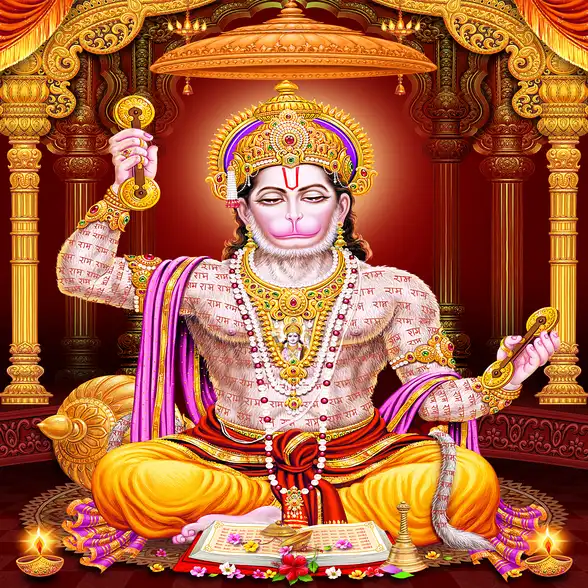 1837 Hanuman Ji Plain, Glitter, Stone, Crystal High Gloss Decorative Tile by Global Art