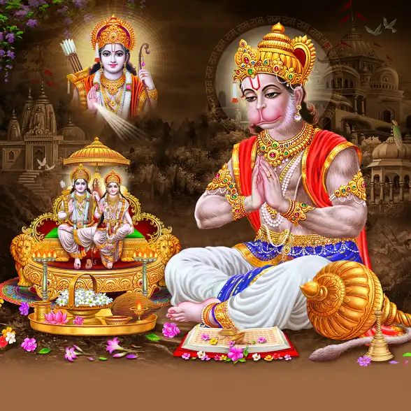 1838 Hanuman Ji Plain, Glitter, Stone, Crystal High Gloss Decorative Tile by Global Art