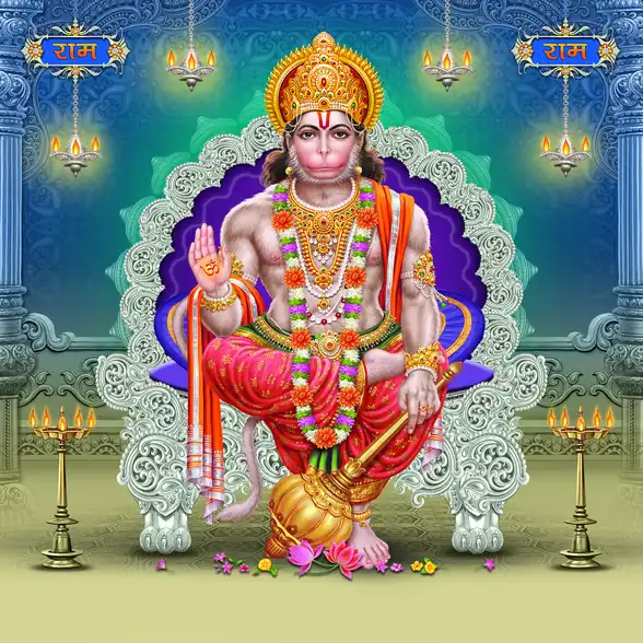 1840 Hanuman Ji Plain, Glitter, Stone, Crystal High Gloss Decorative Tile by Global Art