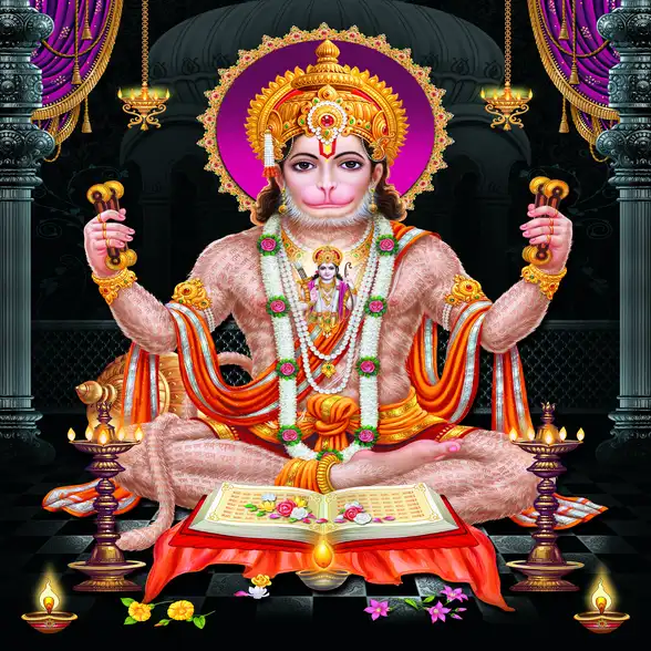 1844 Hanuman Ji Plain, Glitter, Stone, Crystal High Gloss Decorative Tile by Global Art
