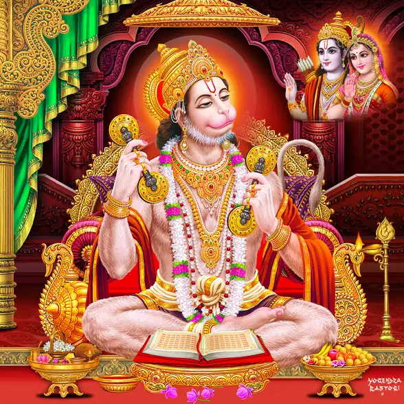 1845 Hanuman Ji Plain, Glitter, Stone, Crystal High Gloss Decorative Tile by Global Art