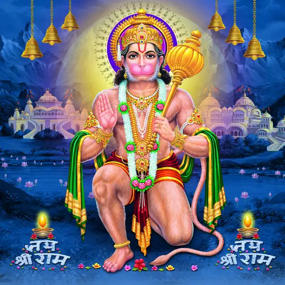 1848 Hanuman Ji Plain, Glitter, Stone, Crystal High Gloss Decorative Tile by Global Art