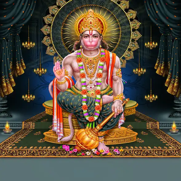 1849 Hanuman Ji Plain, Glitter, Stone, Crystal High Gloss Decorative Tile by Global Art