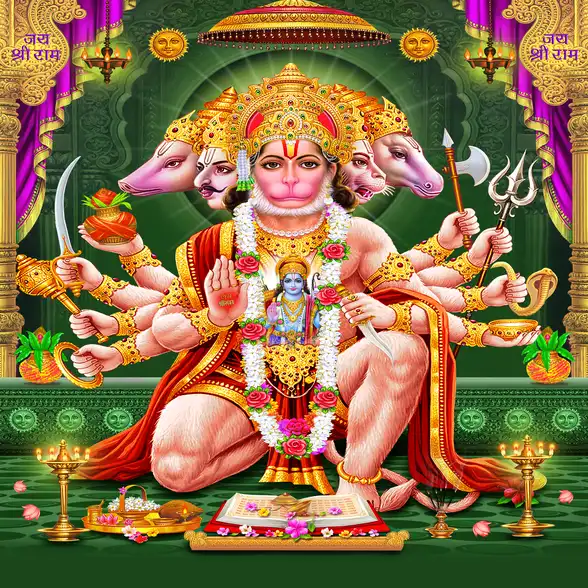 1850 Hanuman Ji Plain, Glitter, Stone, Crystal High Gloss Decorative Tile by Global Art