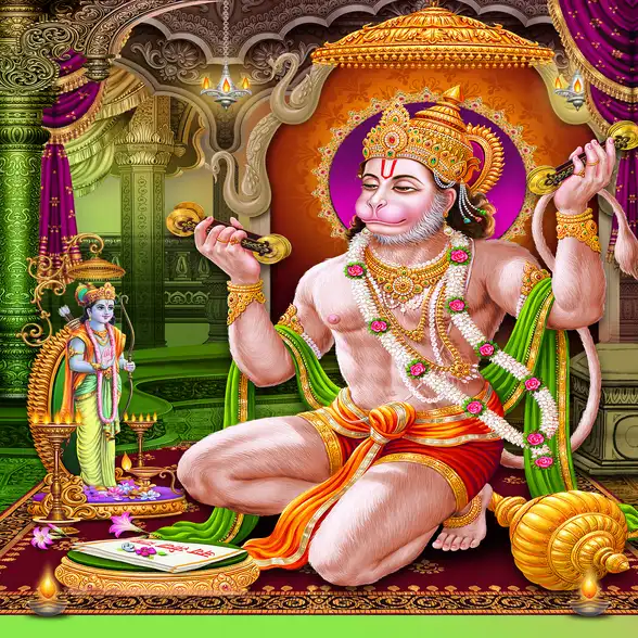 1853 Hanuman Ji Plain, Glitter, Stone, Crystal High Gloss Decorative Tile by Global Art