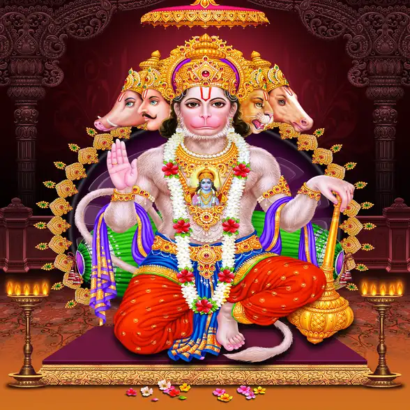 1855 Hanuman Ji Plain, Glitter, Stone, Crystal High Gloss Decorative Tile by Global Art