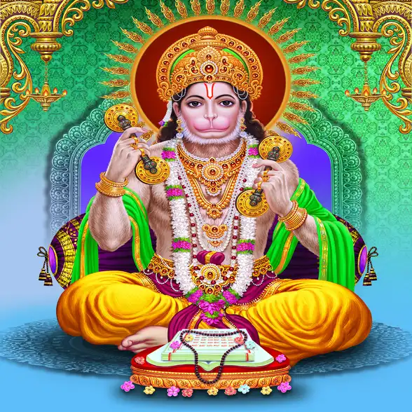 1857 Hanuman Ji Plain, Glitter, Stone, Crystal High Gloss Decorative Tile by Global Art