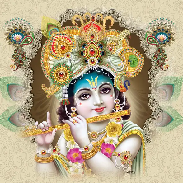 0001 Lord Krishna Plain, Glitter, Stone, Crystal High Gloss Decorative Tile by Global Art