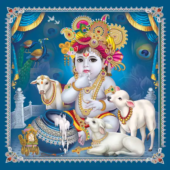 0003 Lord Krishna Plain, Glitter, Stone, Crystal High Gloss Decorative Tile by Global Art