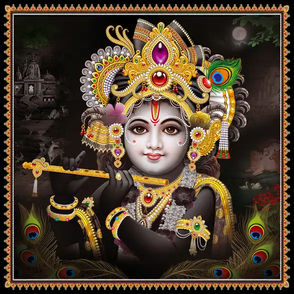 0004 Lord Krishna Plain, Glitter, Stone, Crystal High Gloss Decorative Tile by Global Art