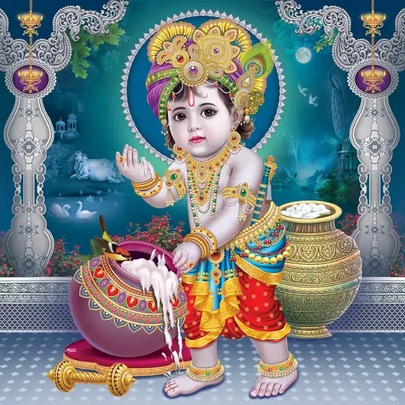 0005 Lord Krishna Plain, Glitter, Stone, Crystal High Gloss Decorative Tile by Global Art