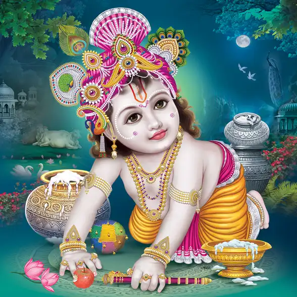 0006 Lord Krishna Plain, Glitter, Stone, Crystal High Gloss Decorative Tile by Global Art