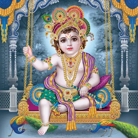 0007 Lord Krishna Plain, Glitter, Stone, Crystal High Gloss Decorative Tile by Global Art