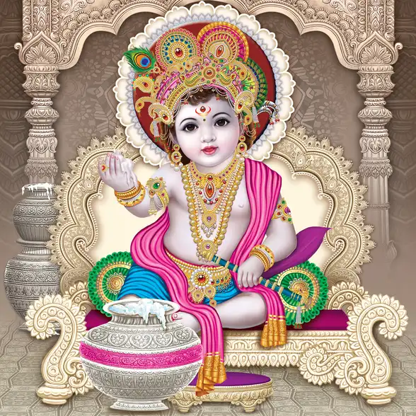 0008 Lord Krishna Plain, Glitter, Stone, Crystal High Gloss Decorative Tile by Global Art