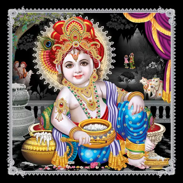 0009 Lord Krishna Plain, Glitter, Stone, Crystal High Gloss Decorative Tile by Global Art