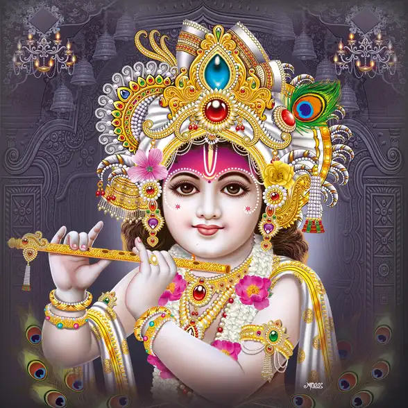 0010 Lord Krishna Plain, Glitter, Stone, Crystal High Gloss Decorative Tile by Global Art