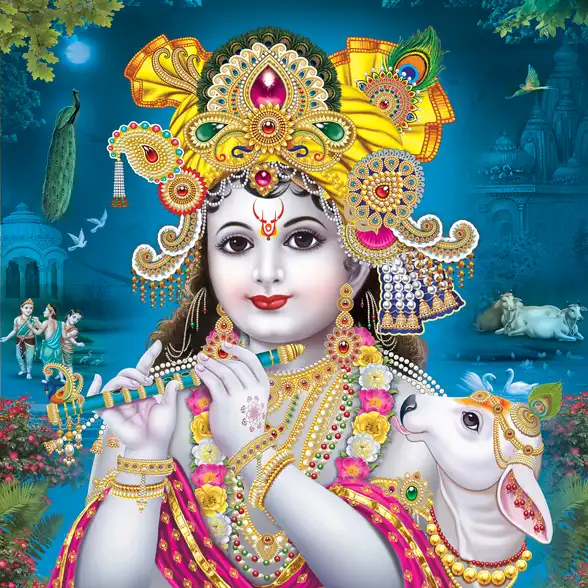 0011 Lord Krishna Plain, Glitter, Stone, Crystal High Gloss Decorative Tile by Global Art