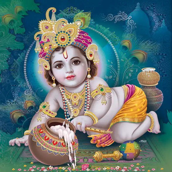 0013 Lord Krishna Plain, Glitter, Stone, Crystal High Gloss Decorative Tile by Global Art