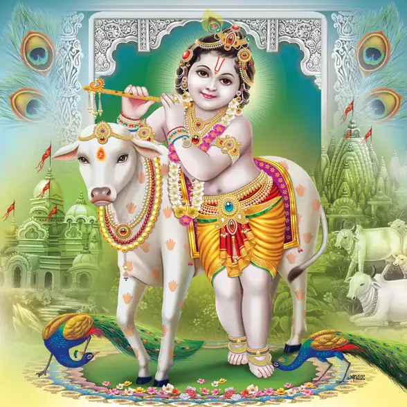 0014 Lord Krishna Plain, Glitter, Stone, Crystal High Gloss Decorative Tile by Global Art