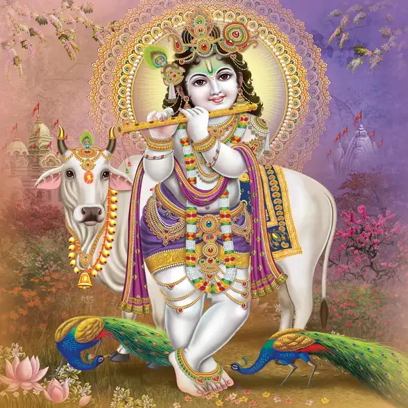 0016 Lord Krishna Plain, Glitter, Stone, Crystal High Gloss Decorative Tile by Global Art