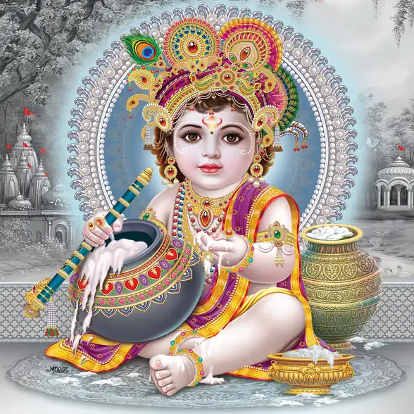 0012 Lord Krishna Plain, Glitter, Stone, Crystal High Gloss Decorative Tile by Global Art
