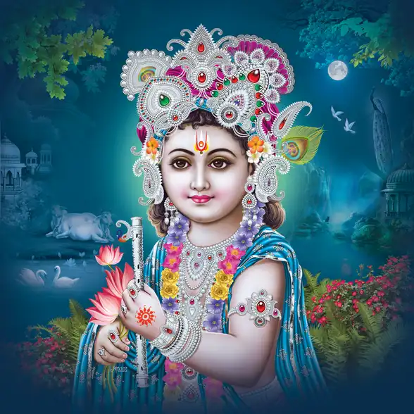 0018 Lord Krishna Plain, Glitter, Stone, Crystal High Gloss Decorative Tile by Global Art