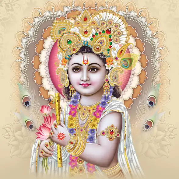 0020 Lord Krishna Plain, Glitter, Stone, Crystal High Gloss Decorative Tile by Global Art
