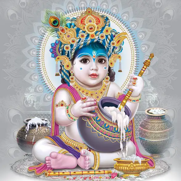 0021 Lord Krishna Plain, Glitter, Stone, Crystal High Gloss Decorative Tile by Global Art