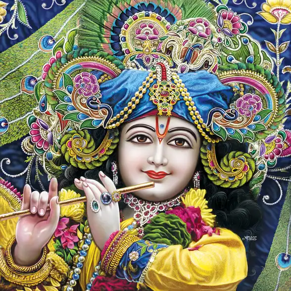 0015 Lord Krishna Plain, Glitter, Stone, Crystal High Gloss Decorative Tile by Global Art