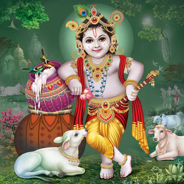 0022 Lord Krishna Plain, Glitter, Stone, Crystal High Gloss Decorative Tile by Global Art