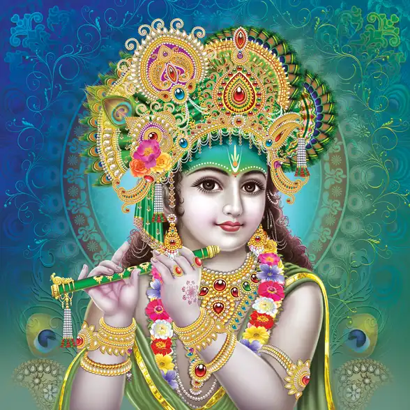 0017 Lord Krishna Plain, Glitter, Stone, Crystal High Gloss Decorative Tile by Global Art