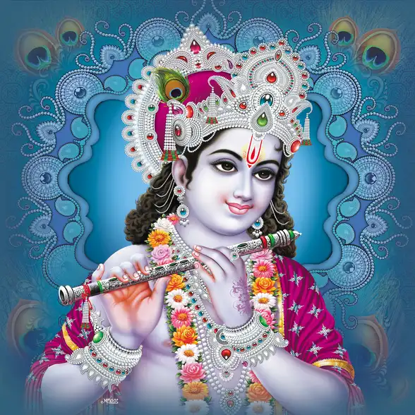 0023 Lord Krishna Plain, Glitter, Stone, Crystal High Gloss Decorative Tile by Global Art