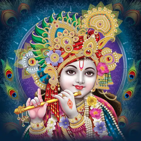 0024 Lord Krishna Plain, Glitter, Stone, Crystal High Gloss Decorative Tile by Global Art
