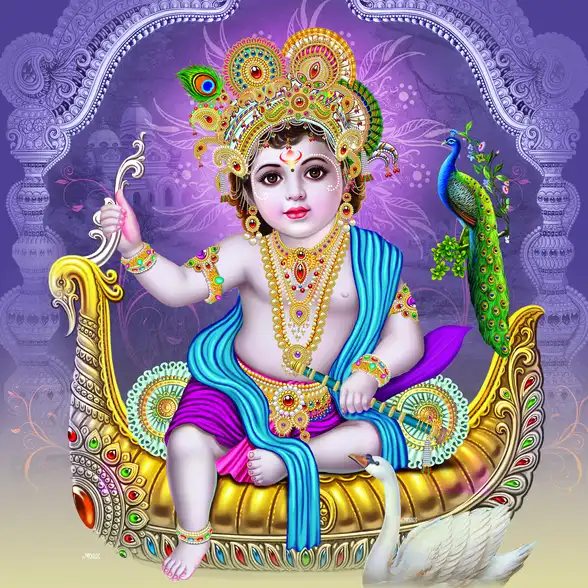 0025 Lord Krishna Plain, Glitter, Stone, Crystal High Gloss Decorative Tile by Global Art