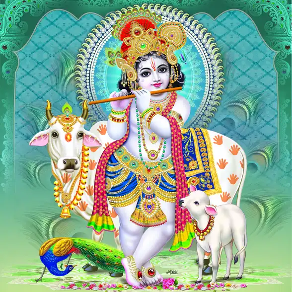 0026 Lord Krishna Plain, Glitter, Stone, Crystal High Gloss Decorative Tile by Global Art