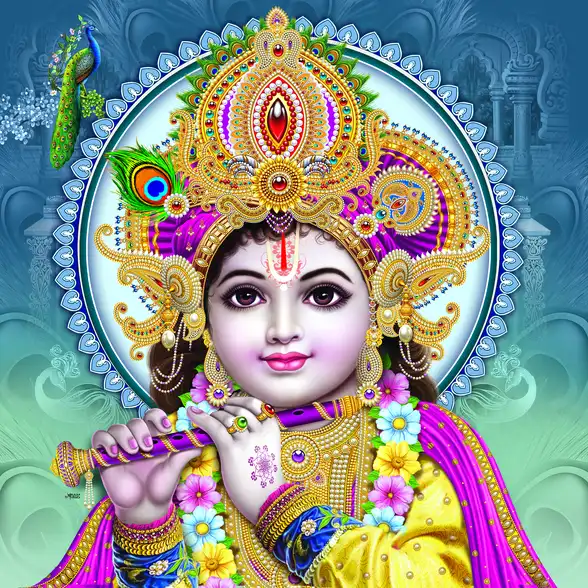 0027 Lord Krishna Plain, Glitter, Stone, Crystal High Gloss Decorative Tile by Global Art