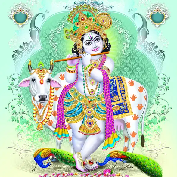 0028 Lord Krishna Plain, Glitter, Stone, Crystal High Gloss Decorative Tile by Global Art