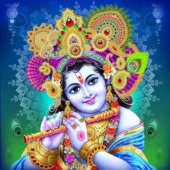 0029 Lord Krishna Plain, Glitter, Stone, Crystal High Gloss Decorative Tile by Global Art